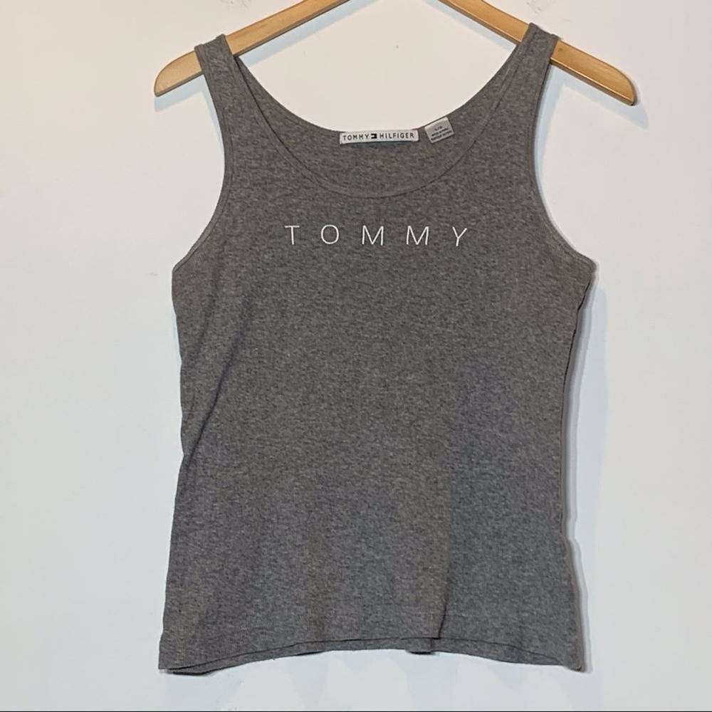EUC Vintage 90s Tommy Hilfiger‎ gray ribbed tank top with white font Size Large